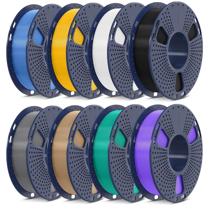 Sunlu 3D Printer Filament, Neatly Wound 250G Spool PLA Filament Bundle, 1.75mm PLA Filament Muticolor, High Compatiblity, 8 Rolls, Black+White+Grey+Burlywood+Purple+Bluegrey+GrassGreen+PureYellow - Image 1